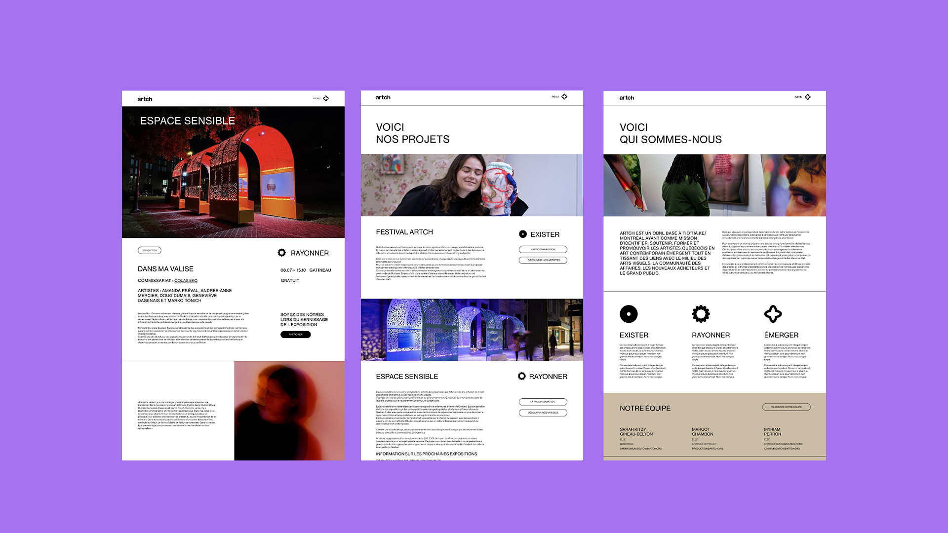 Mise en page du site web Artch